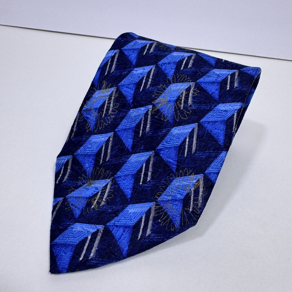 Ermenegildo Zegna Silk Tie 59.5" x 3.5" Blue Geometric Floral Luxury Men Necktie